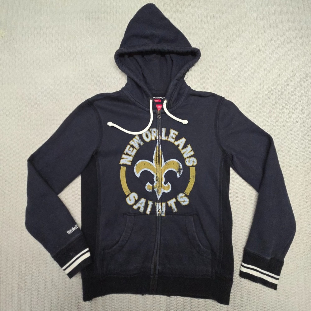 Mitchell & Ness New Orleans Saints Hoodie Sweatshirt Womens Large Black Full Zip